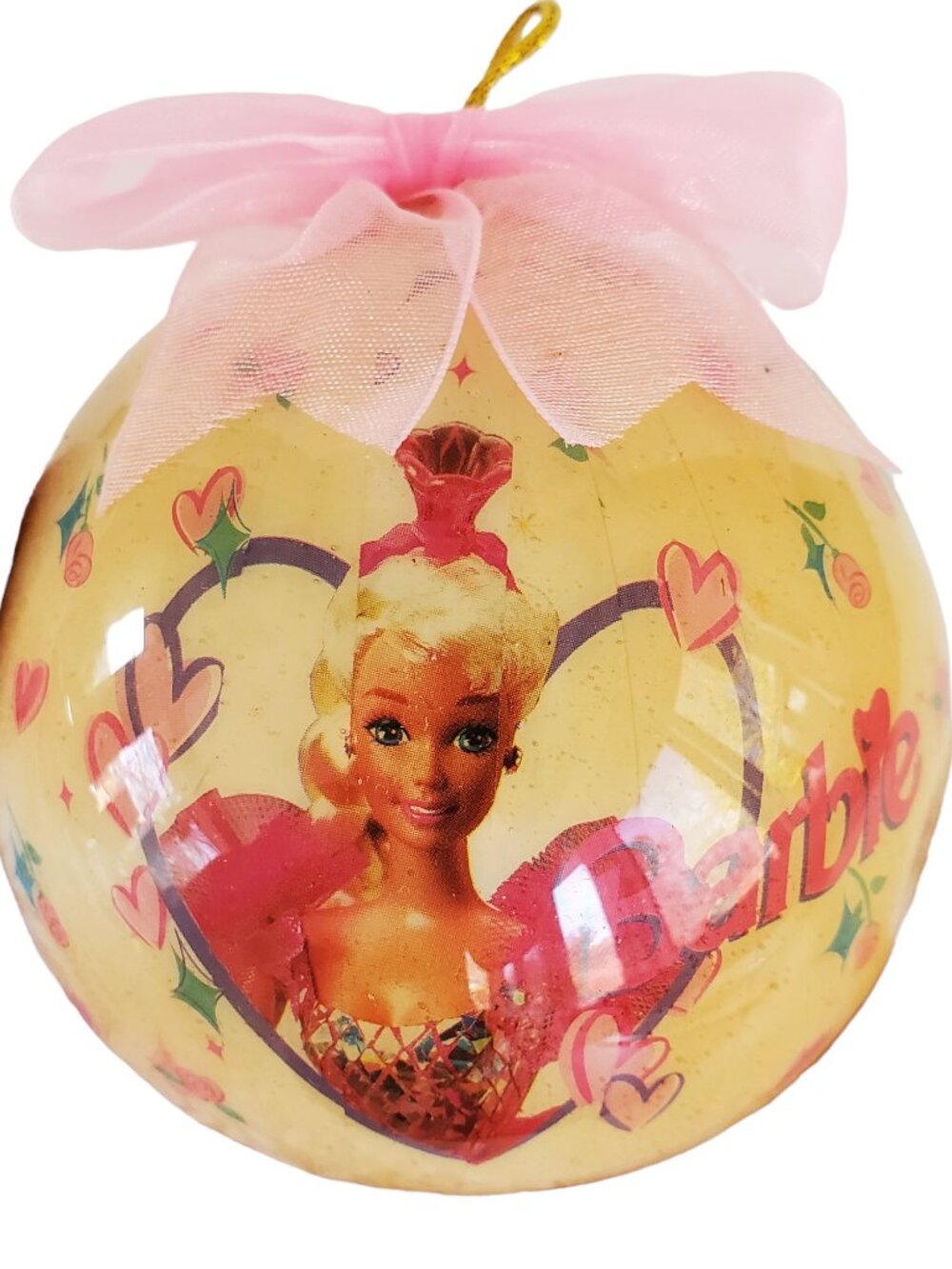 MATTEL 1996 Barbie Hanging Christmas Tree Ornament Pink Heart Floral 3" D Matrix